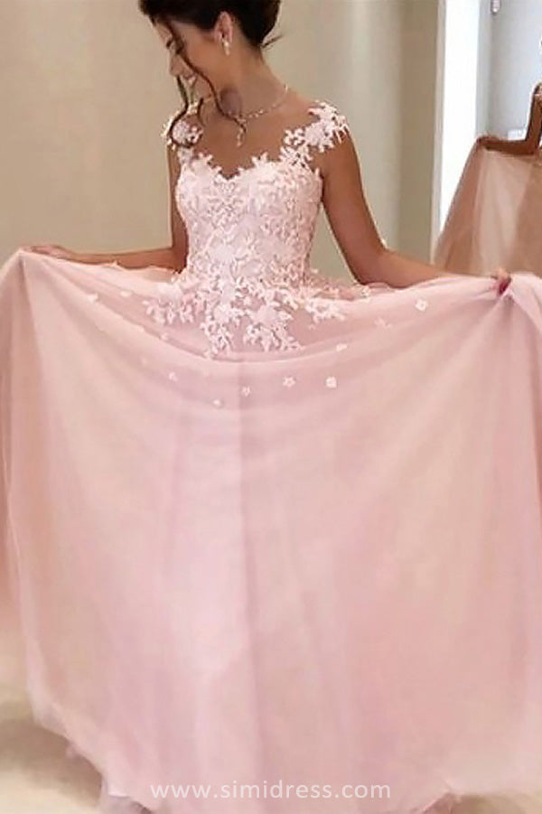www.simidress.com offer Beautiful Pink Ball Gown Chiffon Sweatheart Prom Dresses With Lace Appliques, SP578