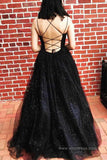 simidress.com offer Cute Sparkly Black Tulle Scoop Neck Ball Gown Cross Back Prom Dresses, SP582