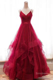 New Arrival Sparkly A-line Red Ruffles Straps Open Back Long Prom Dresses, SP584 from simidress.com