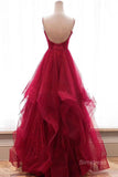 Find New Arrival Sparkly A-line Red Ruffles Straps Open Back Long Prom Dresses, SP584 at simidress.com