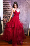 New Arrival Sparkly A-line Red Ruffles Straps Open Back Long Prom Dresses, SP584