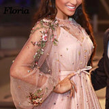 www.simidress.com offer Sparkly Pink Beaded Long Sleeve Floor-length Floral Prom Dresses Evening Dress, SP585 at good price