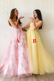 Modest Tulle A-line Appliques Spaghetti Straps Floor Length Lace Prom Dress, SP589