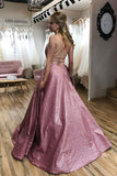 simidress.com offer Sparkle Floor Length A-line Scoop Spaghetti Straps Long Prom Dress with Pockets, SP591