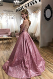 Find Sparkle Floor Length A-line Scoop Spaghetti Straps Long Prom Dress with Pockets, SP591 at simidress.com