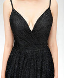 simidress.com offer Luxury Black Sequins A-line Spaghetti Straps Long Prom Dresses With Split, SP594