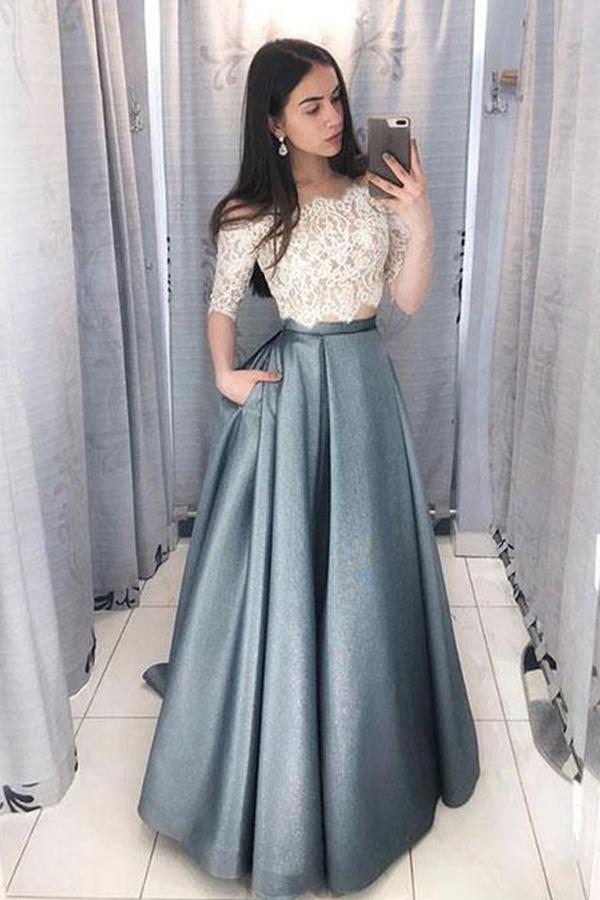 Unique Off-the-Shoulder Two Piece Half Sleeve Lace Floor Length Prom D Simidress Unique Off-the-Shoulder Two Piece Half Sleeve Lace Floor Length Prom D Simidress