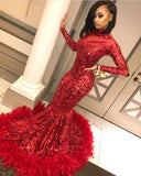 Simidress.com supply Unique Red Long Sleeve Mermaid Sequined Long Prom Dress With Feather, SP605 at affordable price