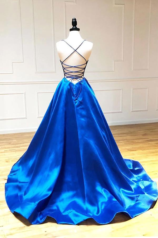 www.simidress.com supply Simple Royal Blue A-line V-neck Spaghetti Straps Long Prom Dresses Party Dresses, SP612