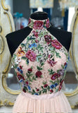 Find Unique A-line High Neck Floral Lace Cheap Prom Dresses, Evening Dresses, SP615 at www.simidress.com