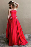 Find Simple Satin Off-the-Shoulder A-Line Strapless Prom Dresses With Pocket, SP622 at www.simidress.com