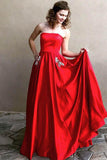 simidress.com supply Simple Satin Off-the-Shoulder A-Line Strapless Prom Dresses With Pocket, SP622