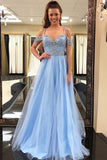 www.simidress.com supply Gorgeous Blue Tulle A Line Puffy Beaded Long Prom Dress, Graduation Dress, SP623
