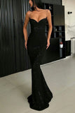 Sparkle Black Mermaid V-neck Spaghetti Strapes Sequins Long Prom Dresses, SP630