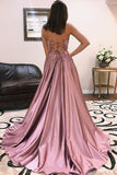 simidress.com supply Blush A Line V Neck Cross Back Spaghetti Straps Prom Dresses with Train, SP632