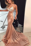Sexy Mermaid Open Back Spaghetti Straps Prom Dresses With Train, SP637