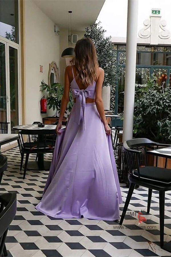 Lilac satin store prom dress