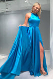Blue Satin A-line Prom Dresses With Slit, SP643 | Plus size prom dresses | Mermaid Prom Dresses | A line prom dresses | Satin prom dresses | simple prom dresses | prom dresses long | cheap prom dresses online | fashion prom dresses | prom dresses for teens | prom dresses store | prom dresses near me | party dresses | evening dresses | formal dresses | woman dresses | prom gowns | dresses for prom | Simidress