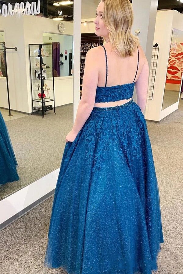 Mykonos Blue Sparkly Two Pieces Prom Dress, SP651 | Simidress