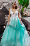 Turquoise Lace Ball Gown Appliqued Prom Dresses, Quinceanera Dress, SP652