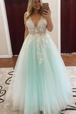 Turquoise Lace Ball Gown Appliqued Prom Dresses, Quinceanera Dress, SP652 | long prom dresses | formal dresses | evening dresses | Simidress.com