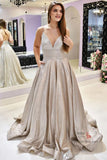 Sparkly Ball Gown V-neckline Spaghetti Straps Long Prom Dresses, SP655