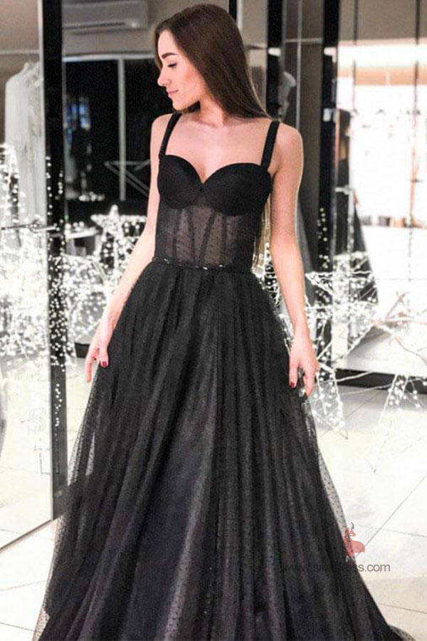 Black A-line Sleeveless Spaghetti Straps Prom Dress, SP656 | Simidress Black A-line Sleeveless Spaghetti Straps Prom Dress, SP656 | Simidress
