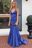 New Arrival Simple Blue Satin Mermaid Prom Dresses, Evening Dresses, SP663