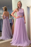 Lilac Halter Two Pieces Beaded Prom Dresses, Evening Dress With Appliques, SP668 | long prom dresses | two piece prom dresses | cheap prom dresses | Simidress.com
