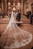 White Lace Fairy Tale Cathedral Length Wedding Veil with Comb, SV009|www.simidress.com