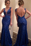 Decent Mermaid Royal Blue Long Prom Dress Evening Dress With Lace Appliques,SVD337
