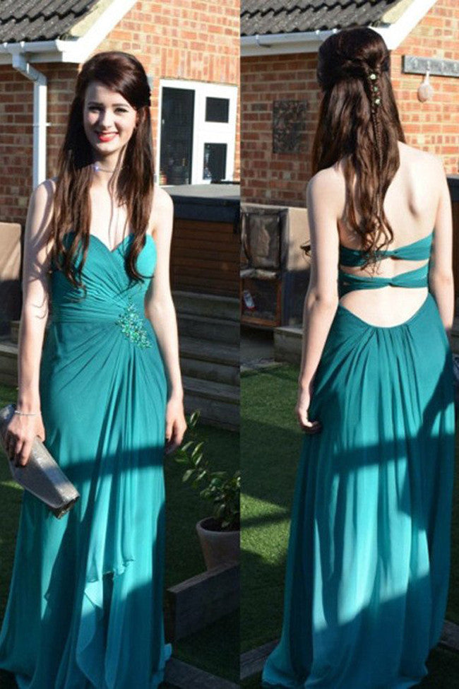 Long Prom Dress Blue Ruffles Backless Prom Dress Evening Gowns, SIMI37