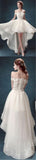 High Low Off Shoulder White Organza Prom Dresses,Cheap Wedding Dresses,SVD353