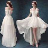 High Low Off Shoulder White Organza Prom Dresses,Cheap Wedding Dresses,SVD353