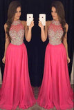 2017 Hot Pink Halter Evening Prom Dresses With Beading,Cheap Party Prom Dress,SVD354