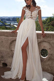 Long White Lace A-Line Prom Dress With Appliques,Sexy Wedding Dress,SVD356