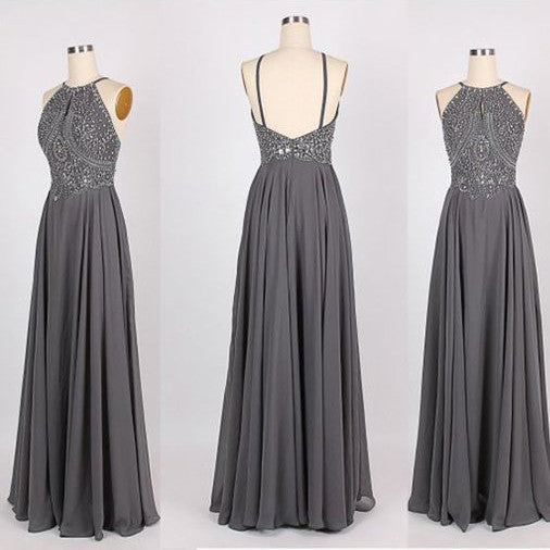 Long Cheap Gray Chiffon Prom Dresses, Popular Evening Prom Dresses,SVD358