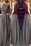 Long Cheap Gray Chiffon Prom Dresses, Popular Evening Prom Dresses,SVD358