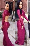 Sequin Mermaid Long Sleeve Prom Dresses,Backless Purple Party Prom Dress,Evening Dress,SVD363