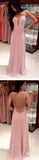 Long Pink V-Neck Backless Prom Dresses,Pretty Prom Dresses,Party Prom Dresses,SVD369