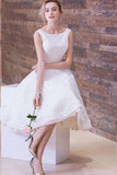 White Lace Wedding Party Dresses,Short Sleeveless Scoop Neck Prom Dresses,SVD370