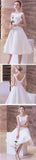 White Lace Wedding Party Dresses,Short Sleeveless Scoop Neck Prom Dresses,SVD370