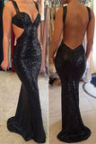 Glittering Backless Black Sequined Prom Dresses,Cocktail Prom Dresses,Evening Dresses,SVD371