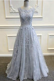Gray V-Back Tulle Prom Dresses With Lace Appliques,Party Prom Dress,Evening Dresses,SVD372 simidress