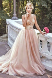 Gold Sequin A line Long Tulle Evening Prom Dresses,Cheap Formal Prom Dresses,SVD373