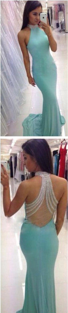 Blue Tiffany High Neck Backless Mermaid Long Prom Dress,Prom Dresses for Cheap,SVD374