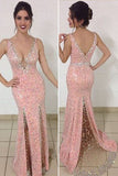 Pink Sexy Prom Dress,V-neck Mermaid Prom Dress,Newest Prom Dresses,Evening Dress,SVD386