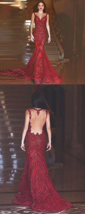 Decent Red Backless Mermaid Prom Dresses,Long Prom Dresses,Party Prom Dresses,SVD389