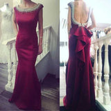 New Arrival Red Round Neckline Mermaid Evening Prom Dresses with Beading,SVD390