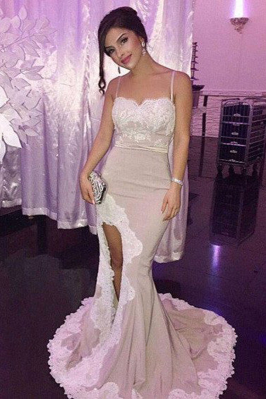 Slit Lace Mermaid Evening Prom Dresses,Long Party Prom Dress,Long Prom Dresses,SVD396